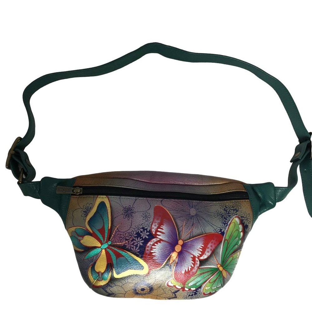 Anuschka NEVER USED Handpainted Leather Fanny Pack Belt Bag Butterfly